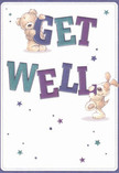 Radiating cheerful hope, this get well card brings playful joy to anyone in North Kensington needing comfort. Two lovable figures-a teddy bear perched with gentle pride on the 'GET' and a happy-go-lucky puppy balanced upon 'WELL'-populate the design, both overflowing with warmth and care. Their presence gives the card a lively spirit, while the oversized indigo and teal lettering leaps out against a pale cream background, reminiscent of soft city light filtering into a local floral studio. Dotted stars twinkle in dreamy shades of blue and purple, lending the piece a magical, uplifting air akin to dusk falling around Queen's Park. The bear's furry embrace and the puppy's eager posture convey a tactile sense of reassurance, as if inviting a gentle hug or the soothing scent of a freshly delivered bouquet from a North Kensington florist. With its blend of innocence and emotional sincerity, this card becomes an emblem of heartfelt kindness-perfect for conveying well wishes to neighbours, friends, or family on the road to recovery.